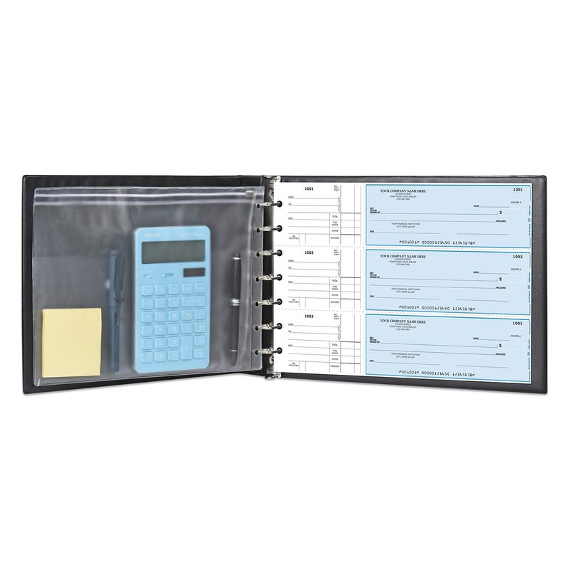 Pacific Mailer 7 Ring Business Check Book Binder, 600 Checks Capacity for 9" x 13" Sheets, PU Leather Checkbook Holder with Zip Pouch [Dark Blue] - Image 2